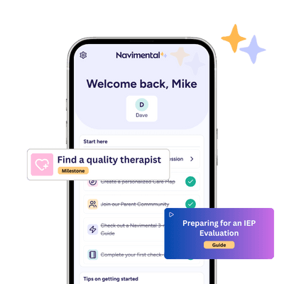 Navimental app interface showing personalized resources